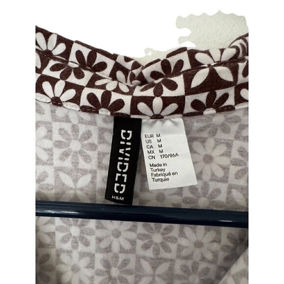 Divided by H&M Cotton Blend Floral Checkered Long Sleeve Crop Top Brown M - Picture 3 of 4